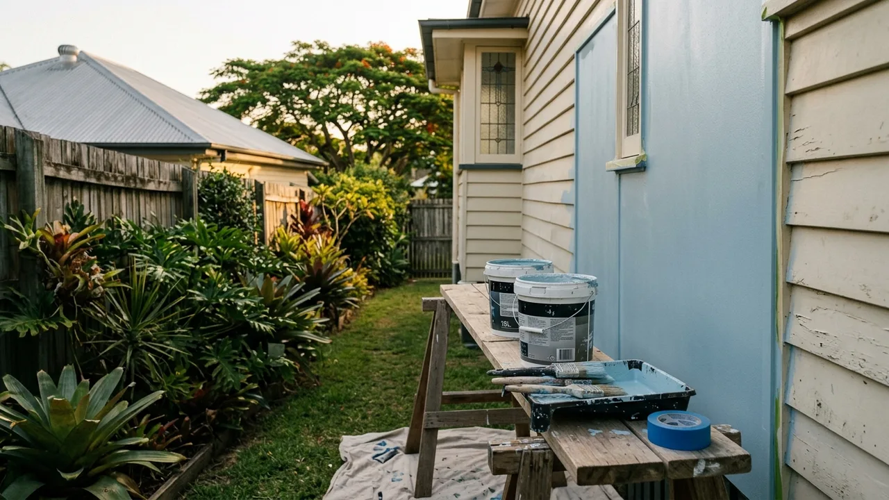 Brisbane painter context shot for "Which exterior paint type actually holds up in Brisbane's subtropical climate?"