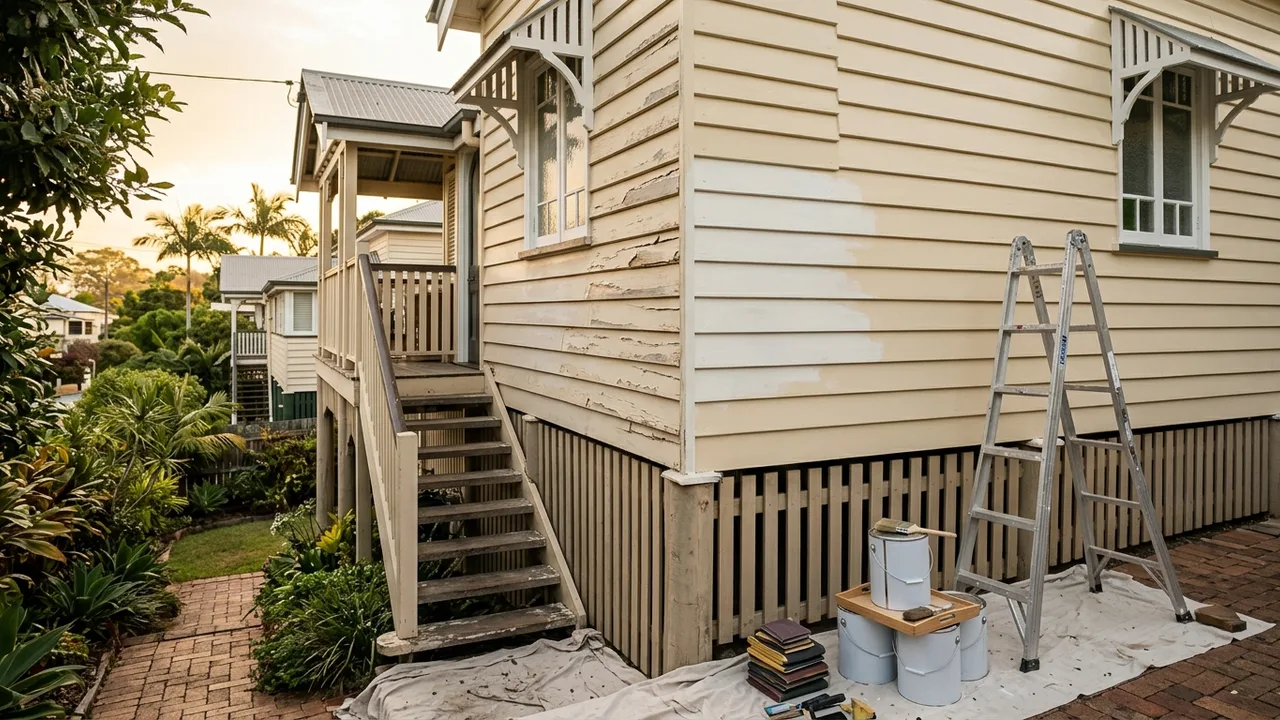 Brisbane painter context shot for "How often does a Brisbane Queenslander actually need repainting?"