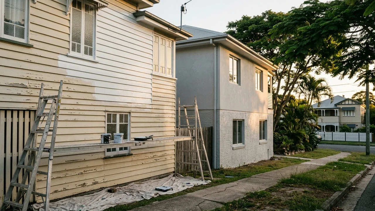 Brisbane painter context shot for "Rendered walls versus weatherboard: how your wall type changes the painting cost"