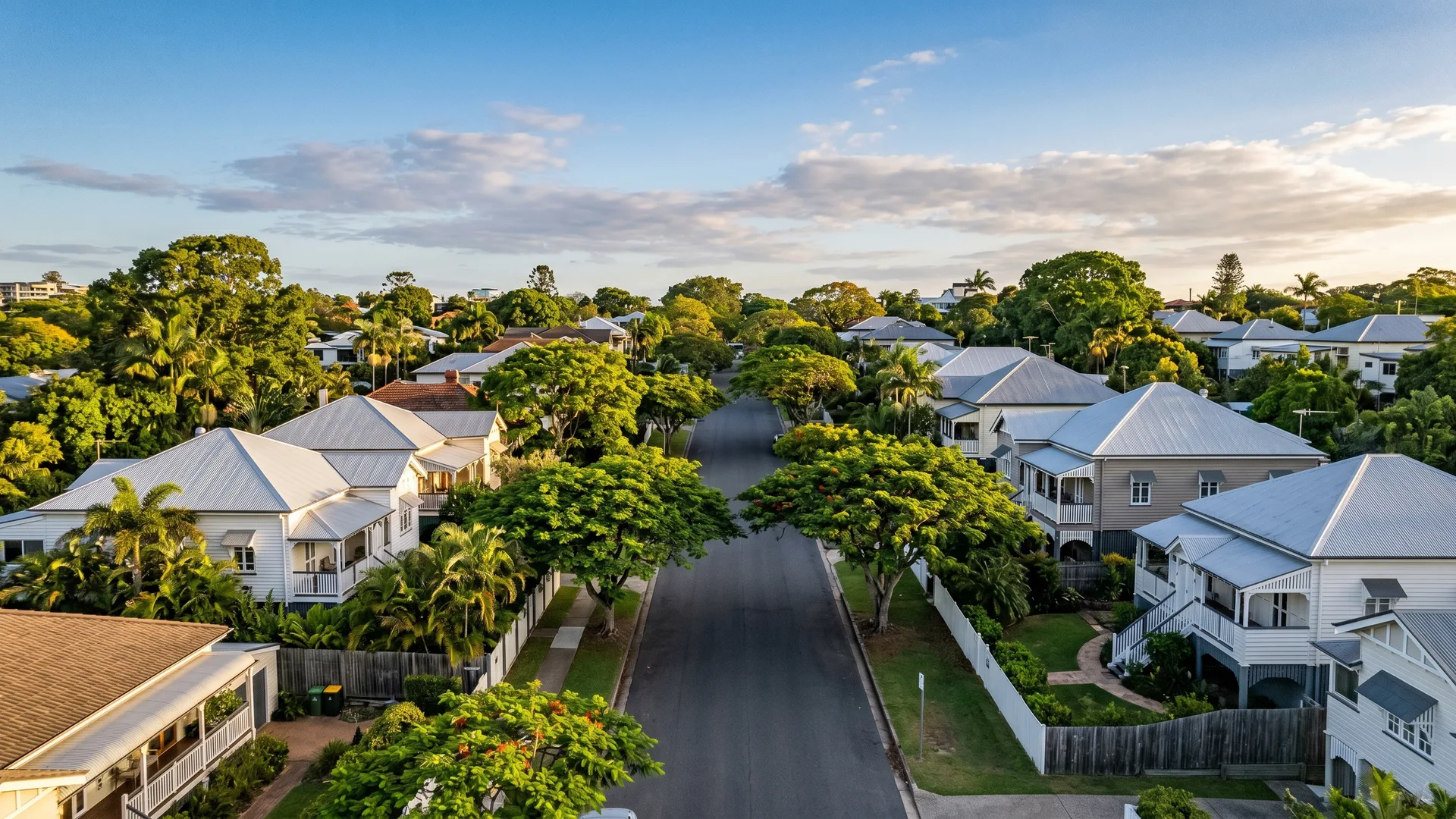 Aerial view of inner-Brisbane suburban streets near New Farm